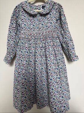 Girls' Floral Smock Dress with Peter Pan Collar - White Multi